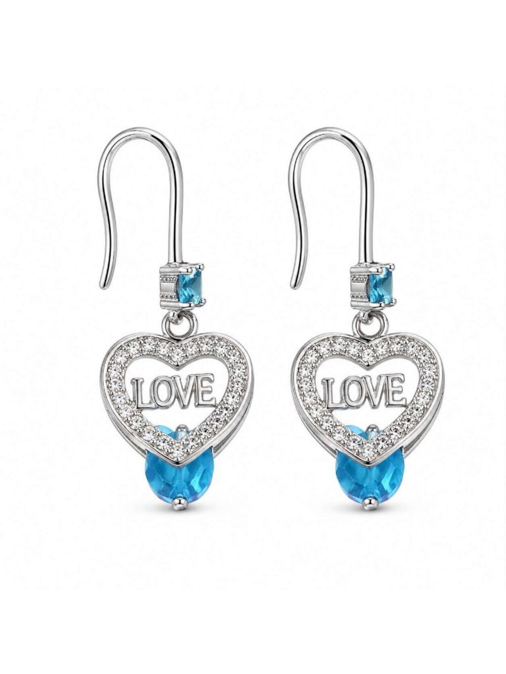Turquoise LOVE Heart Dangle Earrings